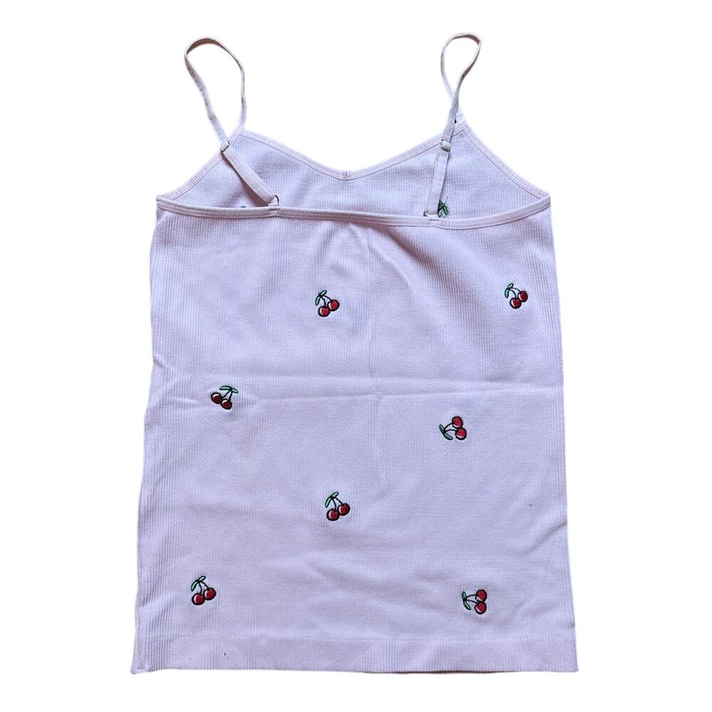 Basics light pink ribbed cherry adjustable spaghetti strap tank top SIZE XS - Picture 5 of 5